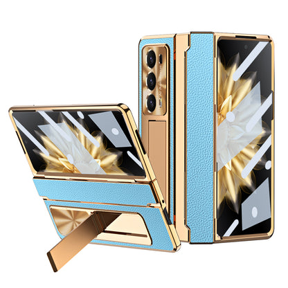 For Honor Magic V2 5G Kickstand Cell Phone Shell Hard PC Cover Case with Tempered Glass Screen Film
