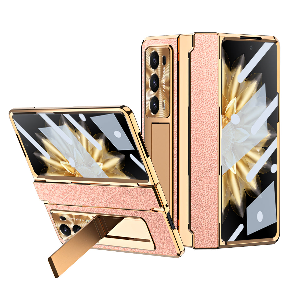 For Honor Magic V2 5G Kickstand Cell Phone Shell Hard PC Cover Case with Tempered Glass Screen Film