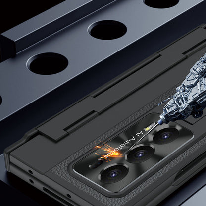 For Honor Magic V2 5G Kickstand Cell Phone Shell Hard PC Cover Case with Tempered Glass Screen Film