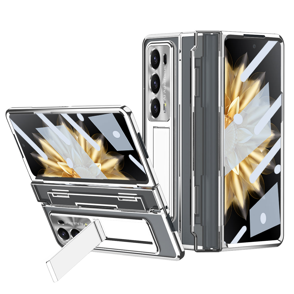 For Honor Magic V2 5G Hard PC Phone Case Folding Kickstand Full Body Protection Cover with Tempered Glass Film