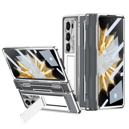 For Honor Magic V2 5G Hard PC Phone Case Folding Kickstand Full Body Protection Cover with Tempered Glass Film