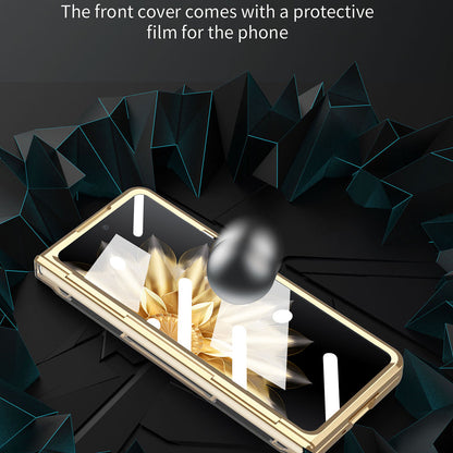 For Honor Magic V2 5G Hard PC Phone Case Folding Kickstand Full Body Protection Cover with Tempered Glass Film