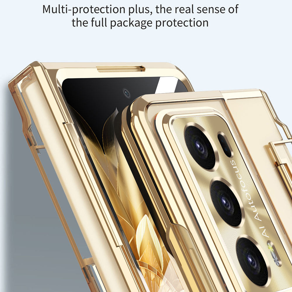 For Honor Magic V2 5G Hard PC Phone Case Folding Kickstand Full Body Protection Cover with Tempered Glass Film