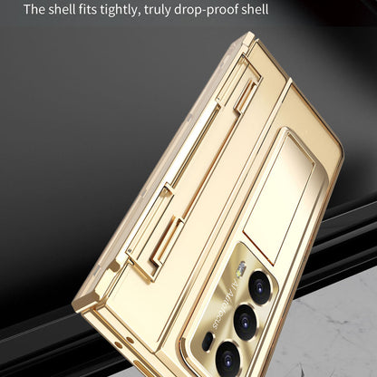 For Honor Magic V2 5G Hard PC Phone Case Folding Kickstand Full Body Protection Cover with Tempered Glass Film