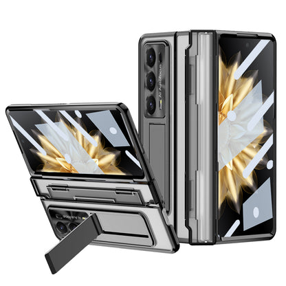 For Honor Magic V2 5G Hard PC Phone Case Folding Kickstand Full Body Protection Cover with Tempered Glass Film
