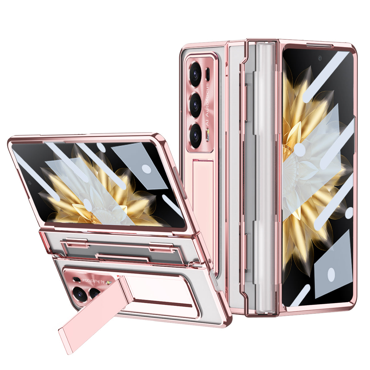 For Honor Magic V2 5G Hard PC Phone Case Folding Kickstand Full Body Protection Cover with Tempered Glass Film
