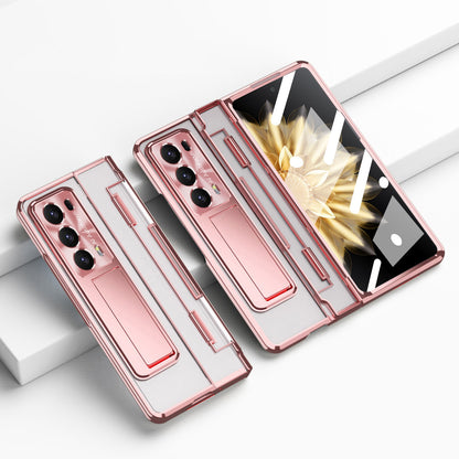For Honor Magic V2 5G Hard PC Phone Case Folding Kickstand Full Body Protection Cover with Tempered Glass Film