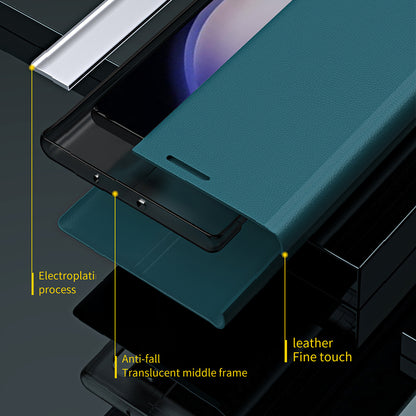 For Samsung Galaxy S23 FE PU Leather+PC Electroplating Phone Cover Drop Protection Stand Case