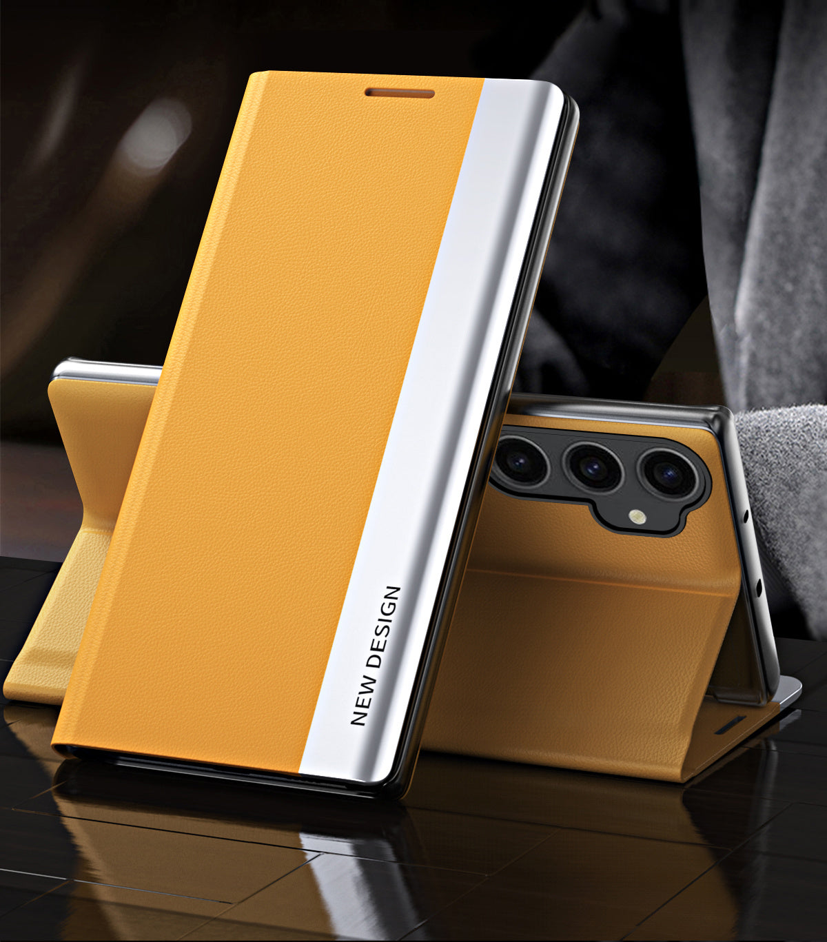 For Samsung Galaxy S23 FE PU Leather+PC Electroplating Phone Cover Drop Protection Stand Case