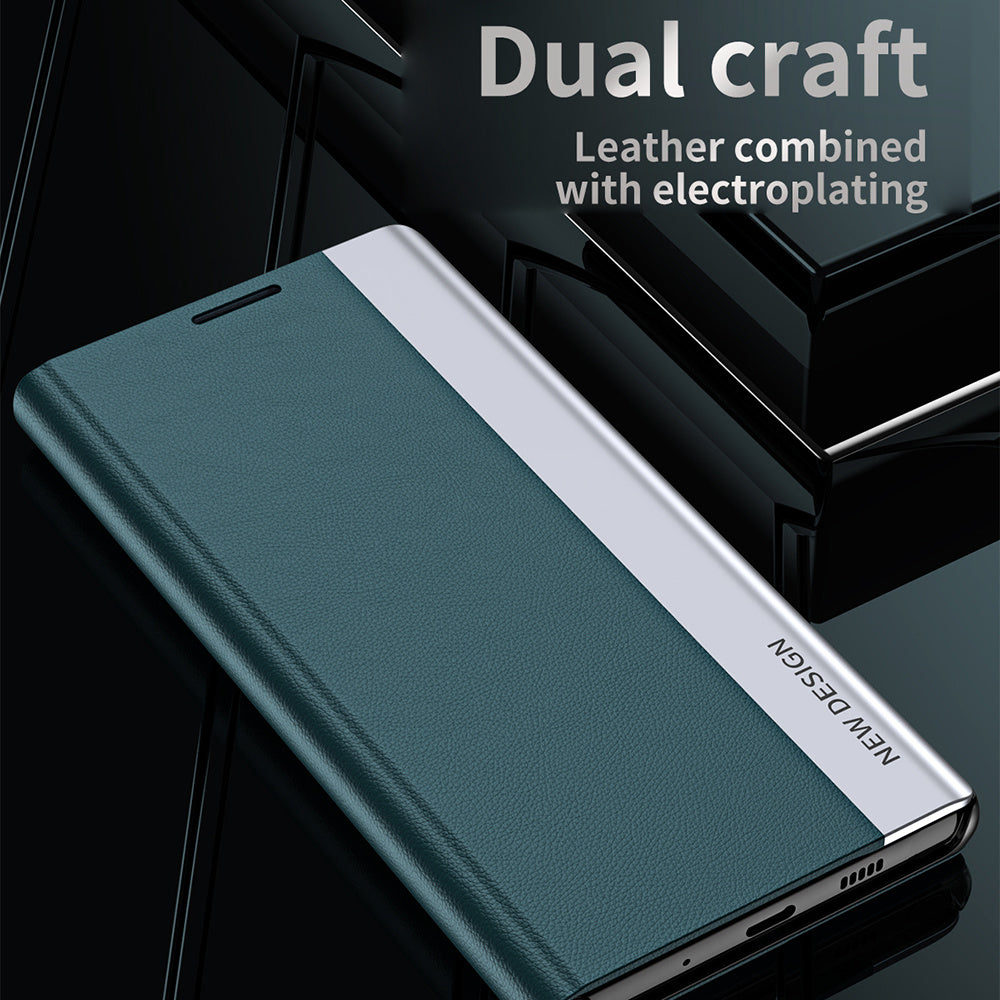 For Samsung Galaxy S23 FE PU Leather+PC Electroplating Phone Cover Drop Protection Stand Case