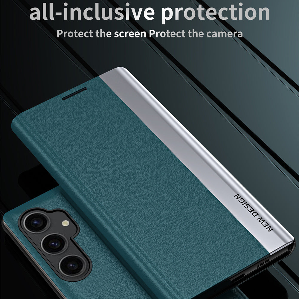 For Samsung Galaxy S23 FE PU Leather+PC Electroplating Phone Cover Drop Protection Stand Case