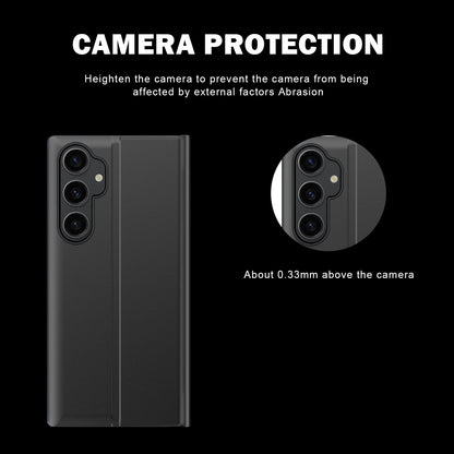 View Window Phone Shell for Samsung Galaxy S23 FE Anti-scratch PU Leather Flip Stand Cover