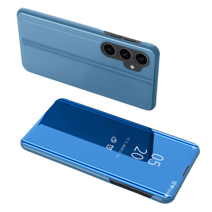 Mirror Surface Shell for Samsung Galaxy S23 FE , Electroplating View Window PU Leather Case Phone Stand Cover