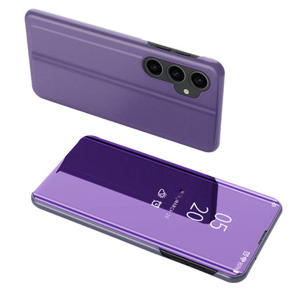 Mirror Surface Shell for Samsung Galaxy S23 FE , Electroplating View Window PU Leather Case Phone Stand Cover