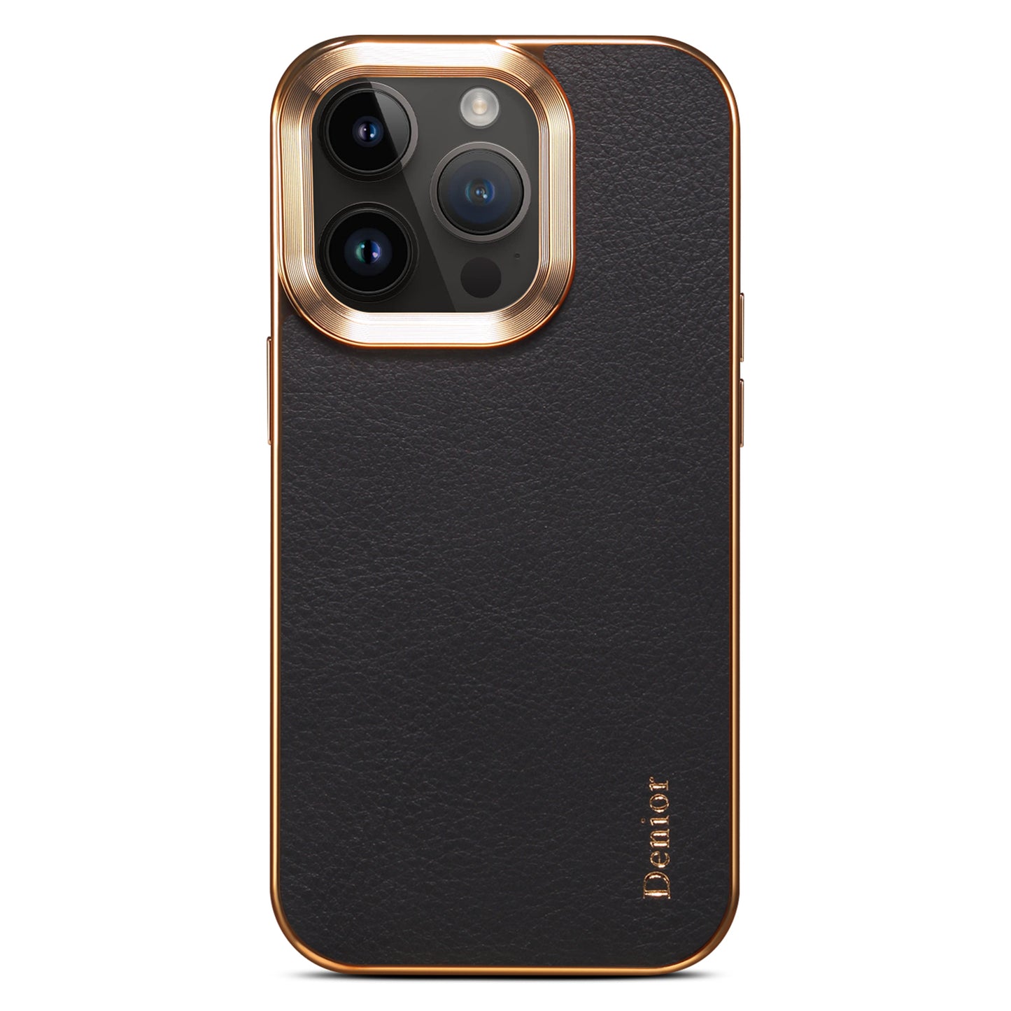 DENIOR Electroplating Phone Case for iPhone 12 / 12 Pro , Genuine Cow Leather Coated PC Non-Slip Grip Shockproof Cover