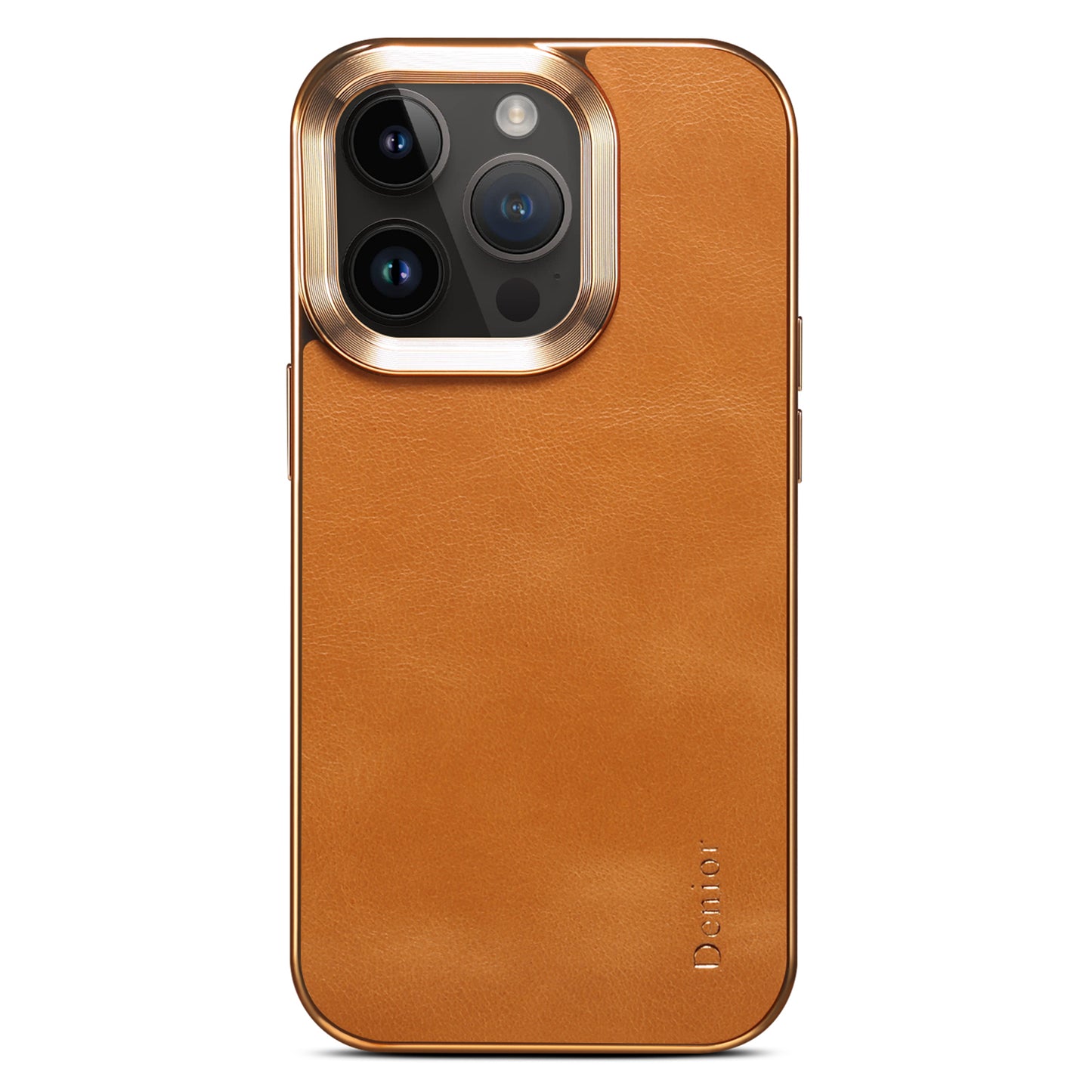 DENIOR Electroplating Phone Case for iPhone 12 / 12 Pro , Genuine Cow Leather Coated PC Non-Slip Grip Shockproof Cover
