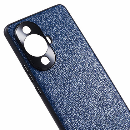 For Huawei nova 11 Pro / nova 11 Ultra Litchi Texture Phone Case Genuine Cow Leather + PC+TPU Cover with Metal Camera Guard