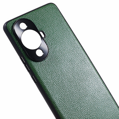 For Huawei nova 11 Pro / nova 11 Ultra Litchi Texture Phone Case Genuine Cow Leather + PC+TPU Cover with Metal Camera Guard