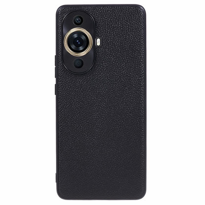 For Huawei nova 11 Pro / nova 11 Ultra Litchi Texture Phone Case Genuine Cow Leather + PC+TPU Cover with Metal Camera Guard