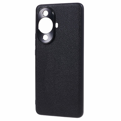 For Huawei nova 11 Pro / nova 11 Ultra Litchi Texture Phone Case Genuine Cow Leather + PC+TPU Cover with Metal Camera Guard
