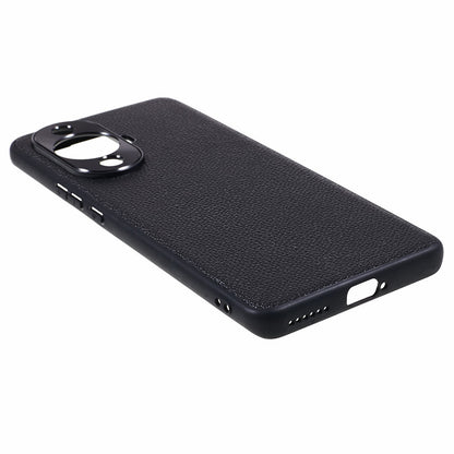 For Huawei nova 11 Pro / nova 11 Ultra Litchi Texture Phone Case Genuine Cow Leather + PC+TPU Cover with Metal Camera Guard
