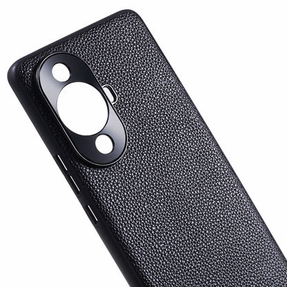 For Huawei nova 11 Pro / nova 11 Ultra Litchi Texture Phone Case Genuine Cow Leather + PC+TPU Cover with Metal Camera Guard
