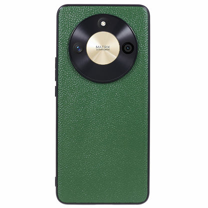 For Honor X50 Genuine Cow Leather Coated PC+TPU Case Metal Camera Frame Litchi Texture Phone Cover