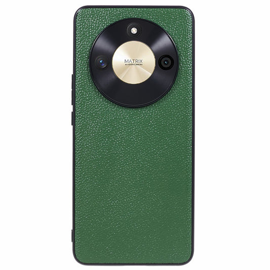 For Honor X50 Genuine Cow Leather Coated PC+TPU Case Metal Camera Frame Litchi Texture Phone Cover