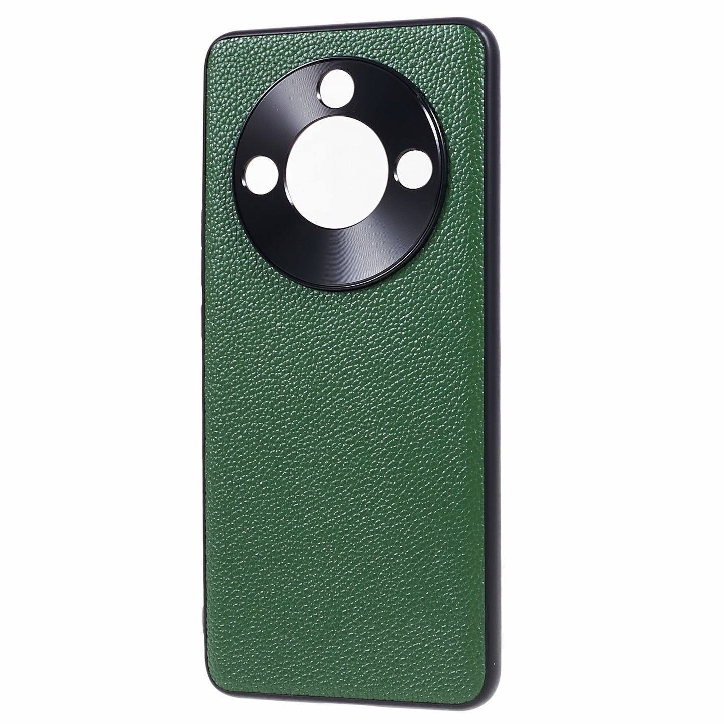 For Honor X50 Genuine Cow Leather Coated PC+TPU Case Metal Camera Frame Litchi Texture Phone Cover