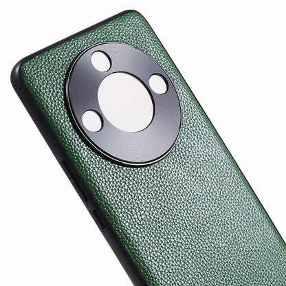 For Honor X50 Genuine Cow Leather Coated PC+TPU Case Metal Camera Frame Litchi Texture Phone Cover