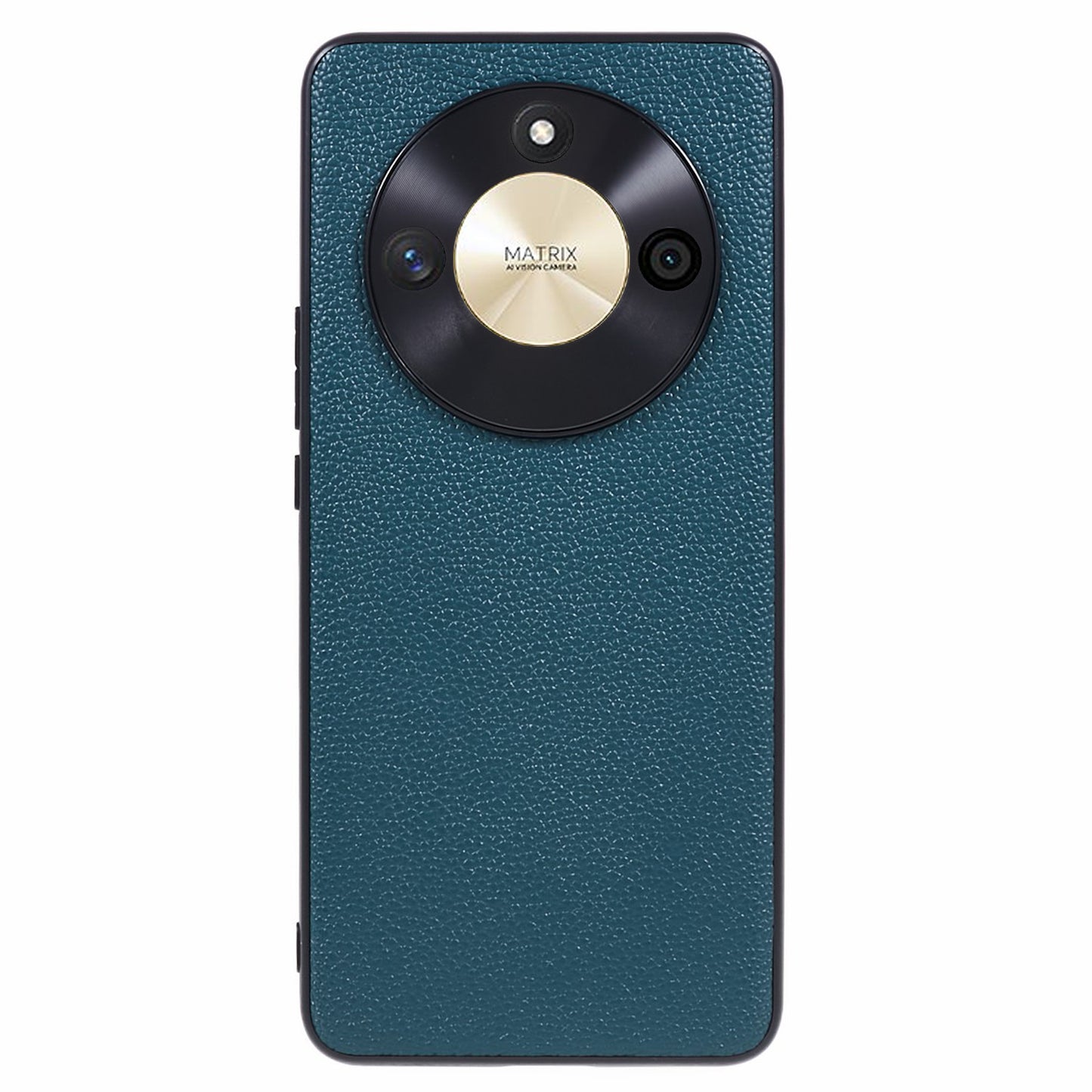 For Honor X50 Genuine Cow Leather Coated PC+TPU Case Metal Camera Frame Litchi Texture Phone Cover