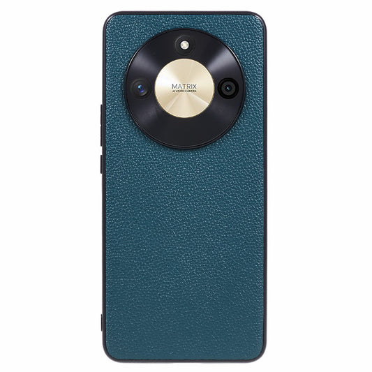 For Honor X50 Genuine Cow Leather Coated PC+TPU Case Metal Camera Frame Litchi Texture Phone Cover