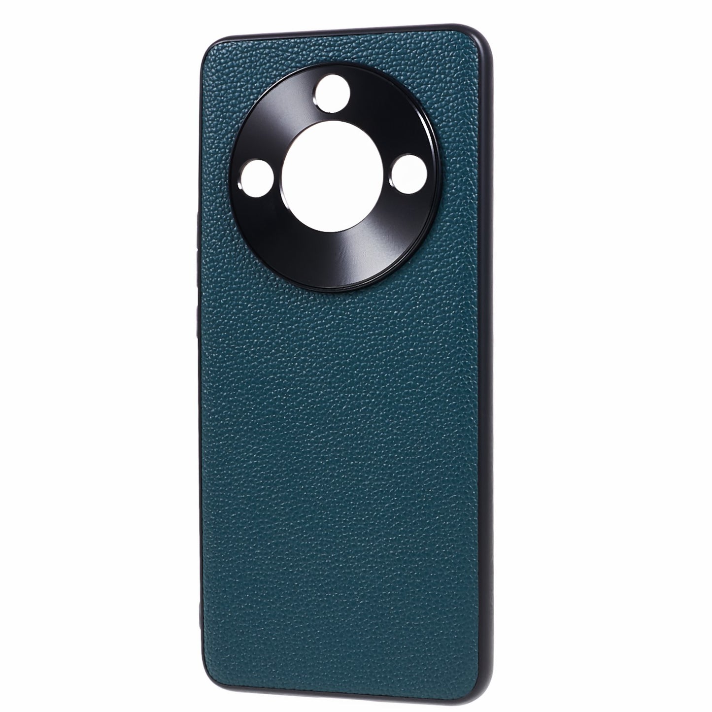 For Honor X50 Genuine Cow Leather Coated PC+TPU Case Metal Camera Frame Litchi Texture Phone Cover