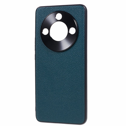 For Honor X50 Genuine Cow Leather Coated PC+TPU Case Metal Camera Frame Litchi Texture Phone Cover