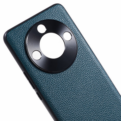 For Honor X50 Genuine Cow Leather Coated PC+TPU Case Metal Camera Frame Litchi Texture Phone Cover