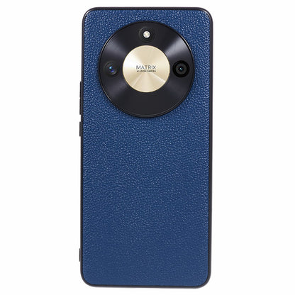 For Honor X50 Genuine Cow Leather Coated PC+TPU Case Metal Camera Frame Litchi Texture Phone Cover