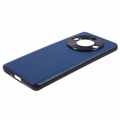 For Honor X50 Genuine Cow Leather Coated PC+TPU Case Metal Camera Frame Litchi Texture Phone Cover