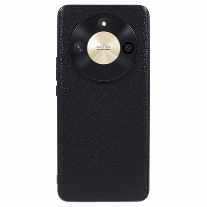 For Honor X50 Genuine Cow Leather Coated PC+TPU Case Metal Camera Frame Litchi Texture Phone Cover