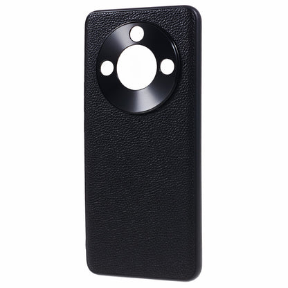 For Honor X50 Genuine Cow Leather Coated PC+TPU Case Metal Camera Frame Litchi Texture Phone Cover