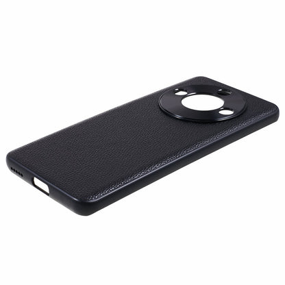 For Honor X50 Genuine Cow Leather Coated PC+TPU Case Metal Camera Frame Litchi Texture Phone Cover