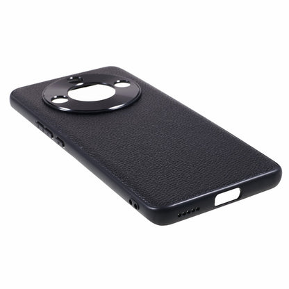 For Honor X50 Genuine Cow Leather Coated PC+TPU Case Metal Camera Frame Litchi Texture Phone Cover
