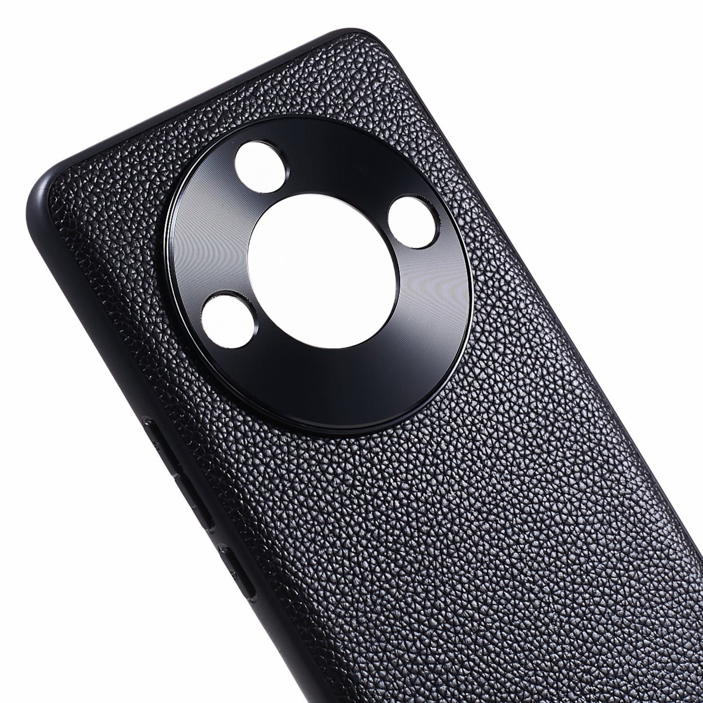 For Honor X50 Genuine Cow Leather Coated PC+TPU Case Metal Camera Frame Litchi Texture Phone Cover