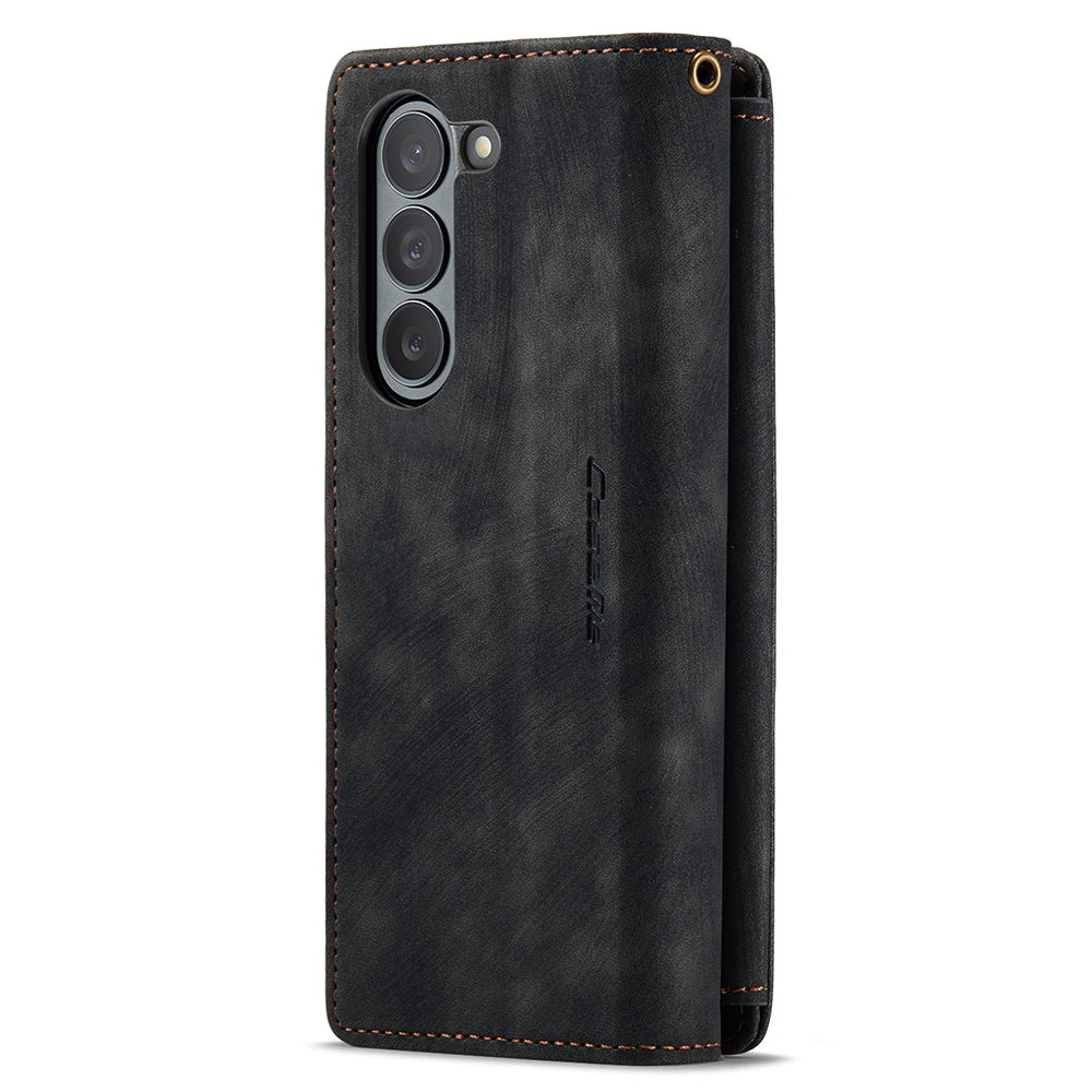 CASEME C30 Series for Samsung Galaxy Z Fold5 5G Zipper Pocket Phone Case 5 Card Slots Leather Cover with Pen Holder