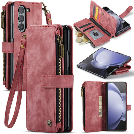 CASEME C30 Series for Samsung Galaxy Z Fold5 5G Zipper Pocket Phone Case 5 Card Slots Leather Cover with Pen Holder