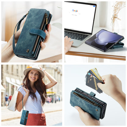 CASEME C30 Series for Samsung Galaxy Z Fold5 5G Zipper Pocket Phone Case 5 Card Slots Leather Cover with Pen Holder