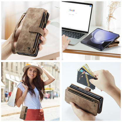 CASEME C30 Series for Samsung Galaxy Z Fold5 5G Zipper Pocket Phone Case 5 Card Slots Leather Cover with Pen Holder