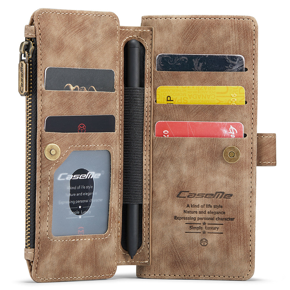 CASEME C30 Series for Samsung Galaxy Z Fold5 5G Zipper Pocket Phone Case 5 Card Slots Leather Cover with Pen Holder