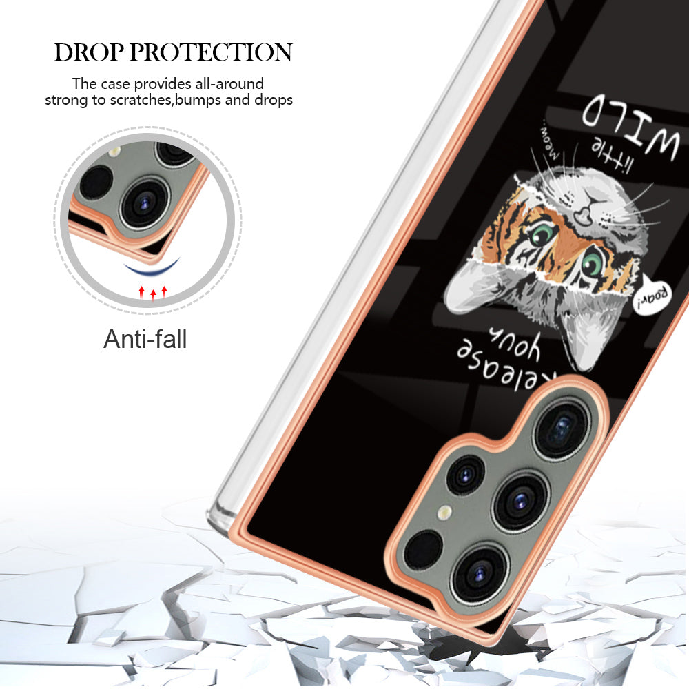 YB IMD Series-19 Style D Phone Case for Samsung Galaxy S23 Ultra , 2.0mm TPU Pattern IMD Electroplating Cover