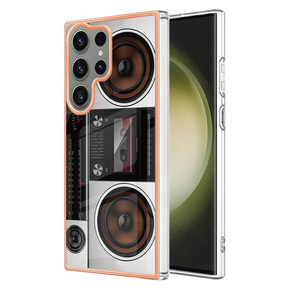 YB IMD Series-19 Style D Phone Case for Samsung Galaxy S23 Ultra , 2.0mm TPU Pattern IMD Electroplating Cover