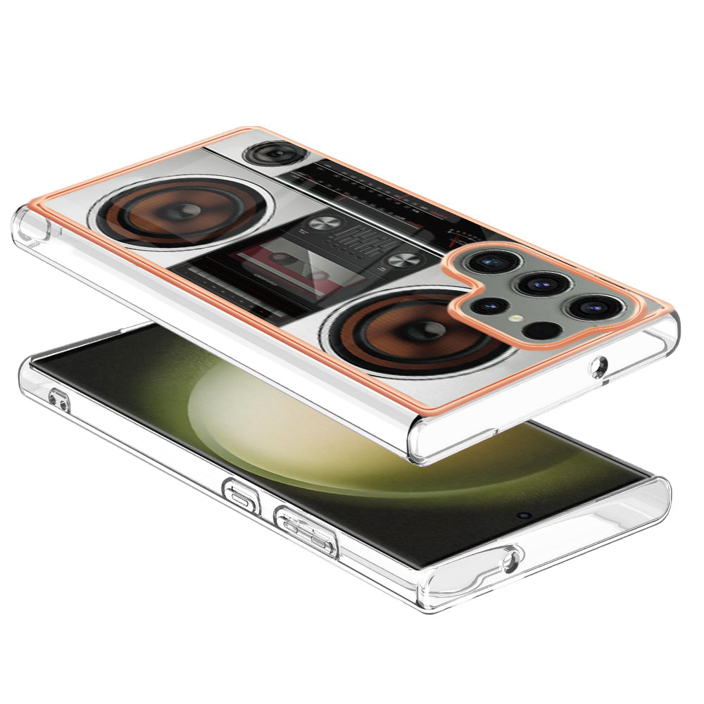 YB IMD Series-19 Style D Phone Case for Samsung Galaxy S23 Ultra , 2.0mm TPU Pattern IMD Electroplating Cover
